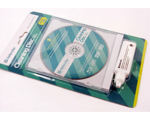 Чистящий диск Defender для очистки линз CD/DVD проигрывателей и компьютерных дисководов / диск + спрей 20мл / Россия.