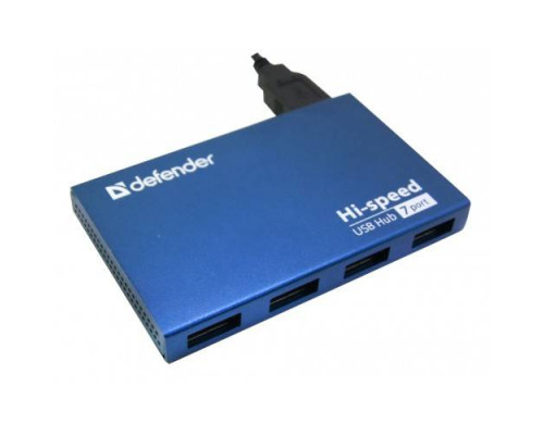 Разветвитель Defender  SEPTIMA SLIM USB2.0 - 7 портов, + блок питания DC 5В...2А, + кабель USB 2.0 A(M) - MiniB (M) - 1м