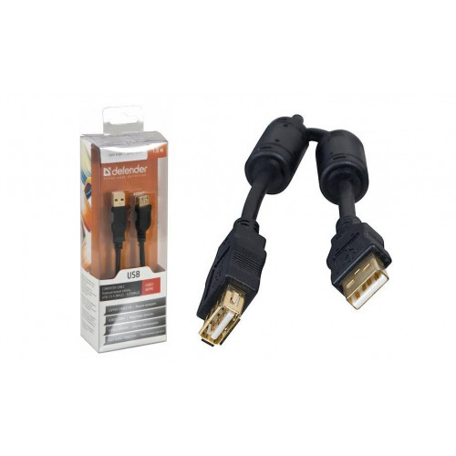 Кабель Defender USB2.0 AM-AF, (удлинительный), блистер, зол.конт., 2фер.фил. (PROFESSIONAL SERIES), 1.8м