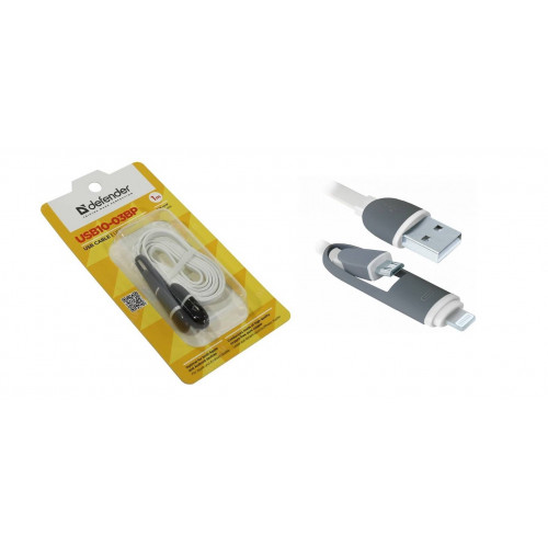 НОВИНКА. USB кабель USB10-03BP белый, MicroUSB + Lightning,1м