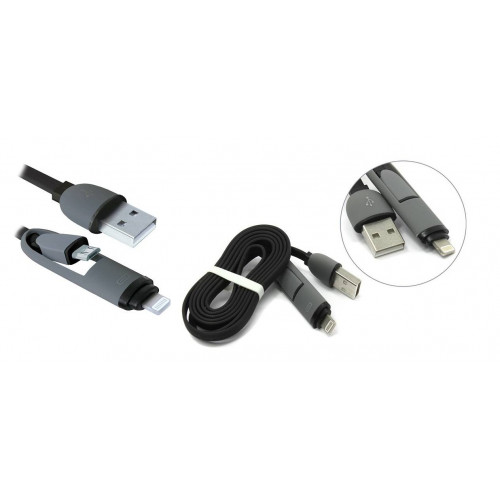 НОВИНКА. USB кабель USB10-03BP черный, MicroUSB+Lightning,1м