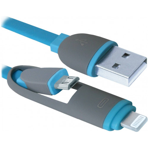НОВИНКА. USB кабель USB10-03BP синий, MicroUSB + Lightning,1м