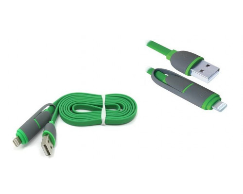 НОВИНКА. USB кабель USB10-03BP зеленый MicroUSB+Lightning 1м