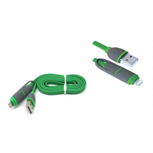НОВИНКА. USB кабель USB10-03BP зеленый MicroUSB+Lightning 1м