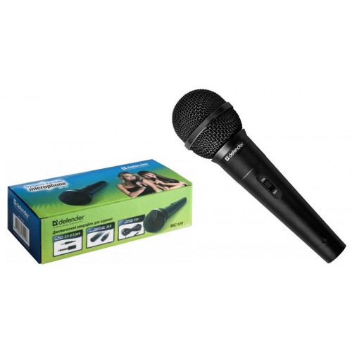 Микрофон Defender MIC-129 /динамический для караоке /адапт. 3,5 - 6,3 мм jack/ чувствительность 73 дБ /длина шнура - 5 м