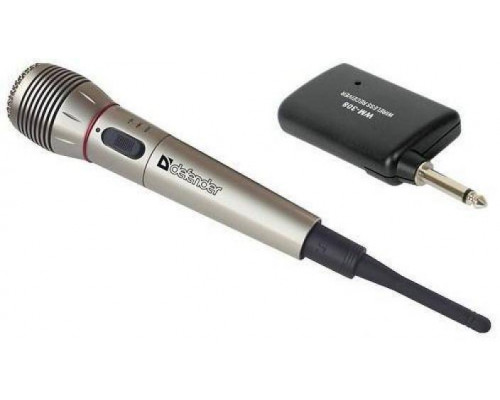 Микрофон Defender MIC-140 беспроводной/ металл. корпус/ радиус 15 м/ адапт.6,3 мм jack/3,5 мм jack / 2 батареи AA.