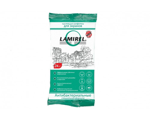 Антибактериальные чистящие салфетки Lamirel для экранов всех типов, 24 шт, еврослот, мягкая упаковка.