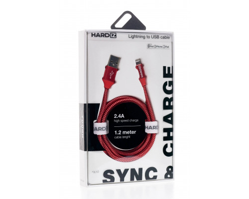 HARDIZ Кабель Lightning на USB 2.0 MFI высококачественная тетроновая оплетка, 1,2 метра, Red.