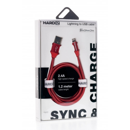 HARDIZ Кабель Lightning на USB 2.0 MFI высококачественная тетроновая оплетка, 1,2 метра, Red.