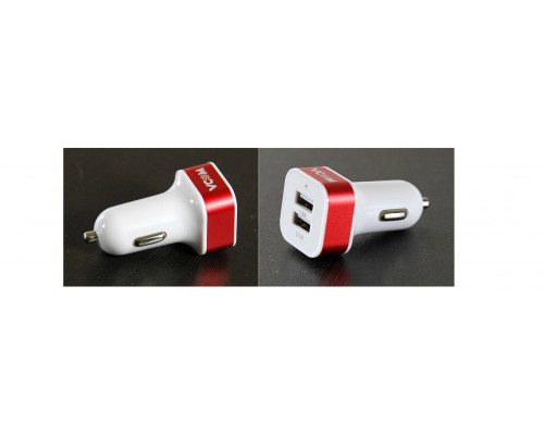 Автомобильное зарядное устройство, 2 порта USB, 5V/2,1A + 1A, белый/красный, VCOM.