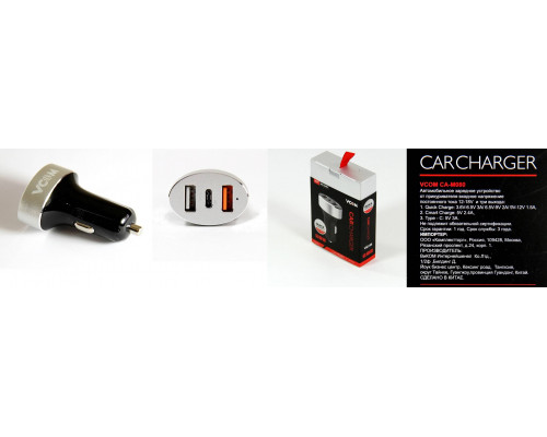 Автомобильное зарядное устройство 2xUSB 2,4A + Type-C 3A, IC, Quick Charge 3.0  VCOM