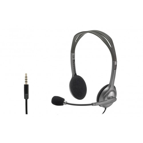 Logitech Гарнитура Stereo Headset H111, серая, длина кабеля 1,8 м, разъем 3,5 мм, микрофон с функц. шумоподавления.