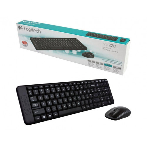 Logitech Комплект беспроводной клавиатура + мышь MK220, 1000 dpi, USB, черный.