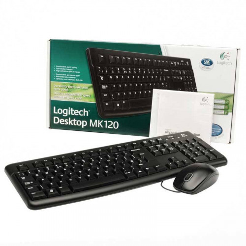Logitech Комплект проводной клавиатура + мышь MK120, 1000 dpi, USB.