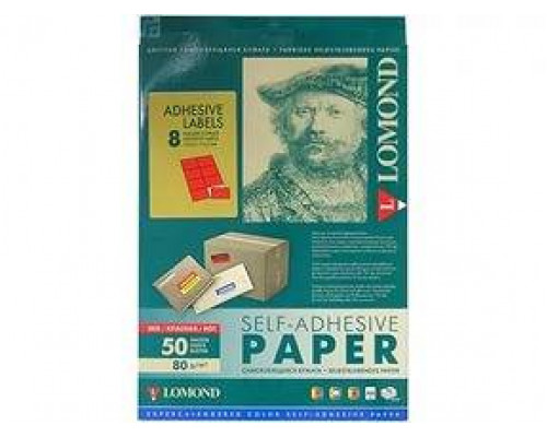 Самоклеящаяся цветная бумага LOMOND для этикеток, красная, A4, 8 делен. (105 x 74.3 мм), 80 г/м2, 50 листов