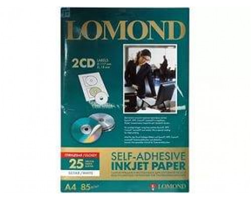 Самоклеящаяся фотобумага LOMOND, глянцевая, A4, 2 шт. для CD/DVD (D117 / D18мм ), 85 г/м2, 25 листов.