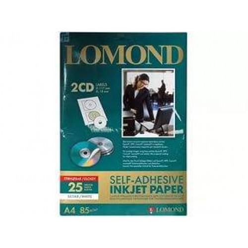 Самоклеящаяся фотобумага LOMOND, глянцевая, A4, 2 шт. для CD/DVD (D117 / D18мм ), 85 г/м2, 25 листов.