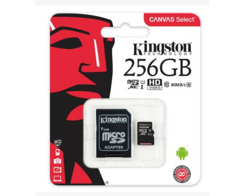 Флеш карта microSD 256GB Kingston microSDXC Class 10 UHS-I U1 Canvas Select (SD адаптер) 80MB/s