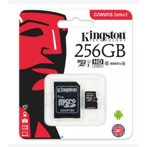 Флеш карта microSD 256GB Kingston microSDXC Class 10 UHS-I U1 Canvas Select (SD адаптер) 80MB/s