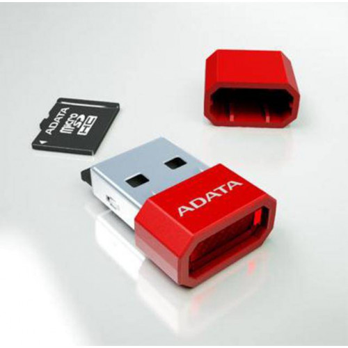 Флеш карта microSD 4GB A-DATA microSDHC Class 4 (USB Reader V3, красный)