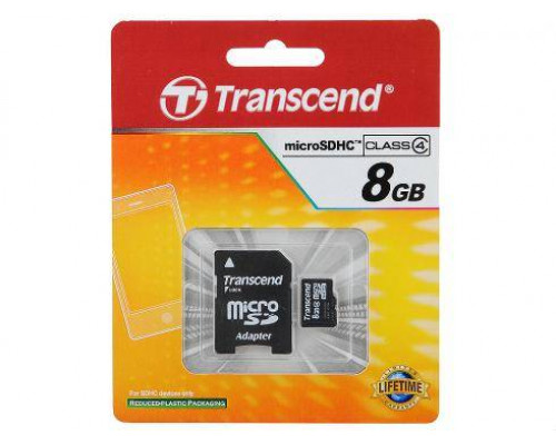 Флеш карта microSD 8GB Transcend microSDHC Class 4 (SD адаптер)