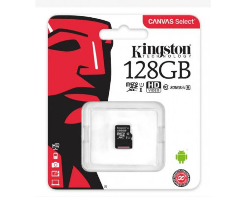 Флеш карта microSD 128GB Kingston microSDXC Class 10 UHS-I U1 Canvas Select 80MB/s