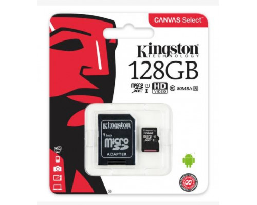 Флеш карта microSD 128GB Kingston microSDXC Class 10 UHS-I U1 Canvas Select (SD адаптер) 80MB/s