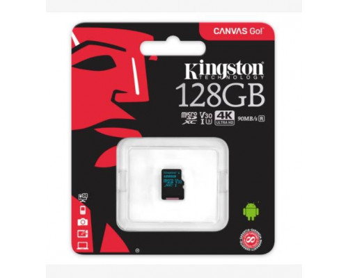 Флеш карта microSD 128GB Kingston microSDXC Class UHS-I U3 V30 Canvas Go 45MB/s