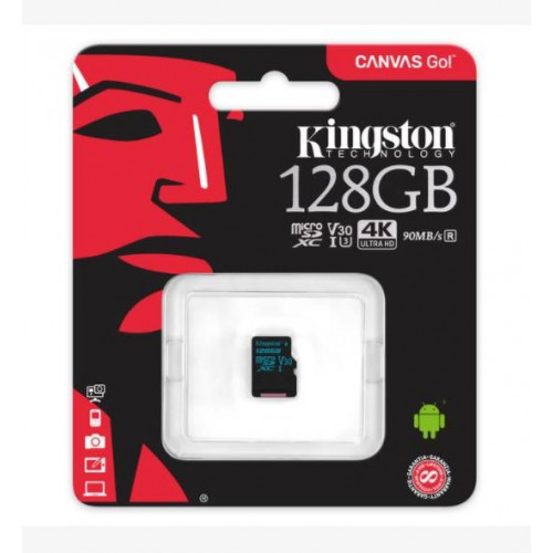 Флеш карта microSD 128GB Kingston microSDXC Class UHS-I U3 V30 Canvas Go 45MB/s