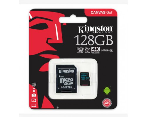 Флеш карта microSD 128GB Kingston microSDXC Class UHS-I U3 V30 Canvas Go (SD адаптер) 45MB/s