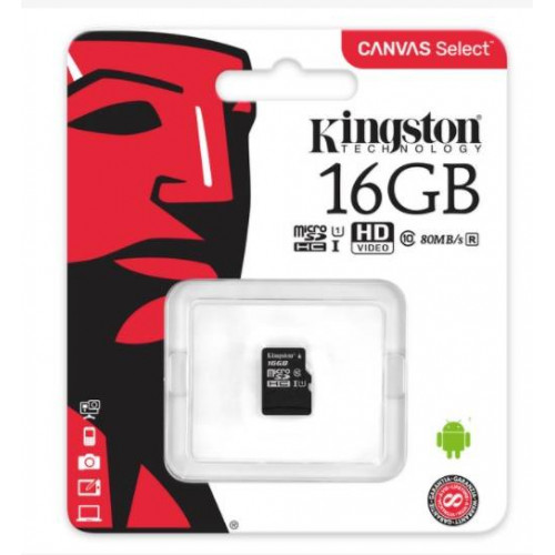 Флеш карта microSD 16GB Kingston microSDHC Class 10 UHS-I U1 Canvas Select 80MB/s