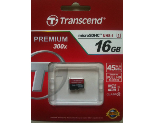 Флеш карта microSD 16GB Transcend microSDHC Class 10 UHS-1