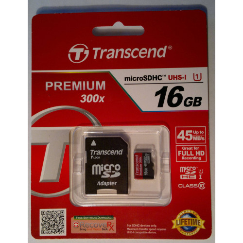 Флеш карта microSD 16GB Transcend microSDHC Class 10 UHS-1 (SD адаптер)