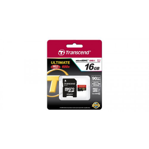 Флеш карта microSD 16GB Transcend microSDHC Class 10 UHS-I Ultimate (SD адаптер)