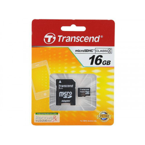 Флеш карта microSD 16GB Transcend microSDHC Class 4 (SD адаптер)