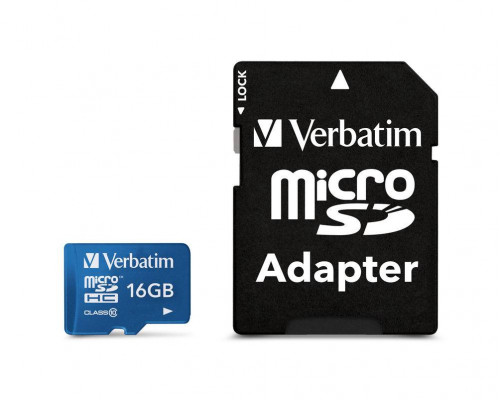 Флеш карта microSD 16GB Verbatim microSDHC Class 10 UHS-I (SD адаптер) Цвет: Синий
