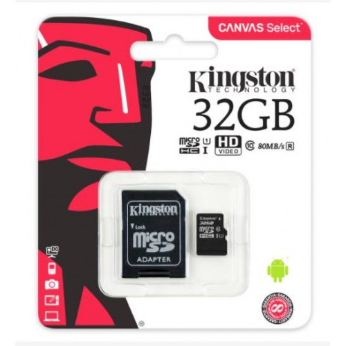 Флеш карта microSD 32GB Kingston microSDHC Class 10 UHS-I U1 Canvas Select (SD адаптер) 80MB/s