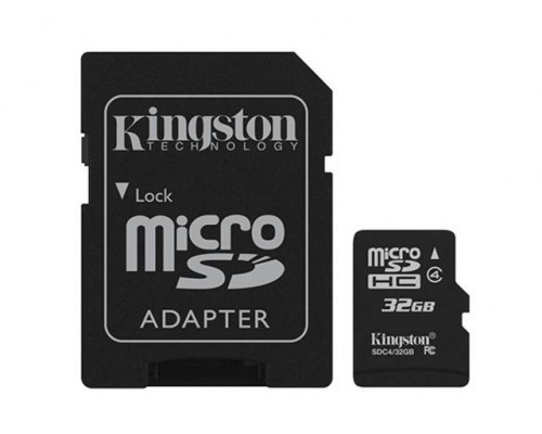 Флеш карта microSD 32GB Kingston microSDHC Class 4 (SD адаптер)