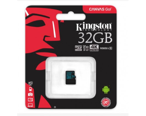 Флеш карта microSD 32GB Kingston microSDHC Class UHS-I U3 V30 Canvas Go 45MB/s