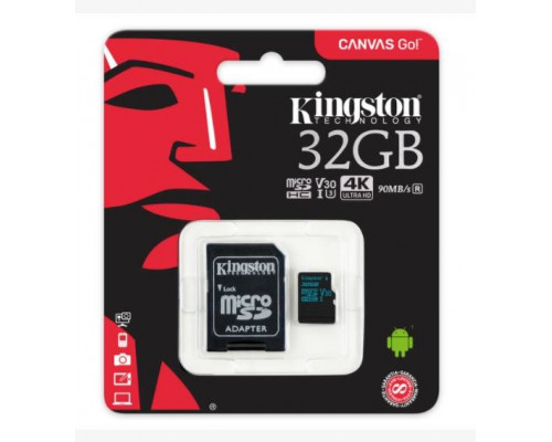 Флеш карта microSD 32GB Kingston microSDHC Class UHS-I U3 V30 Canvas Go (SD адаптер) 45MB/s