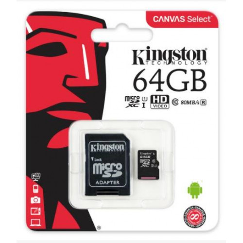 Флеш карта microSD 64GB Kingston microSDXC Class 10 UHS-I U1 Canvas Select (SD адаптер) 80MB/s