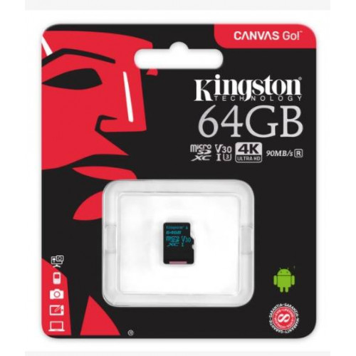 Флеш карта microSD 64GB Kingston microSDXC Class UHS-I U3 V30 Canvas Go 45MB/s