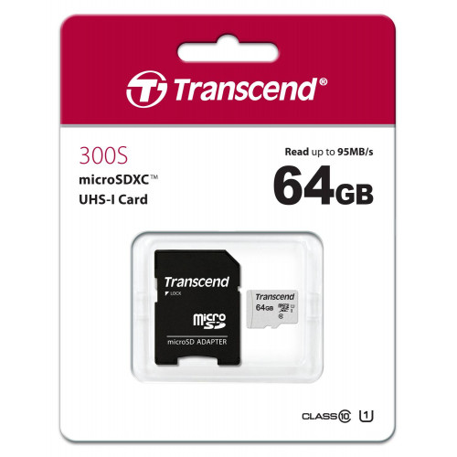 Флеш карта microSD 64GB Transcend microSDXC Class 10 UHS-I U1, (SD адаптер), TLC