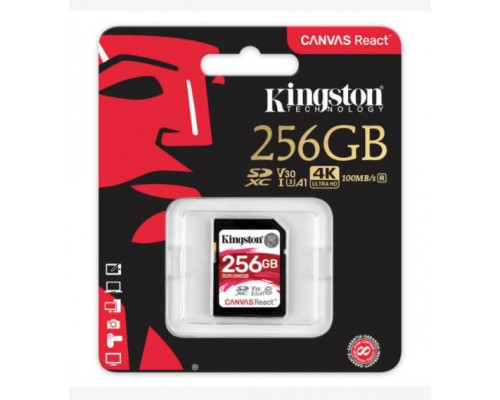 Флеш карта SD 256GB Kingston SDXC Class 10 UHS-I U3 V30 Canvas React 80Mb/s