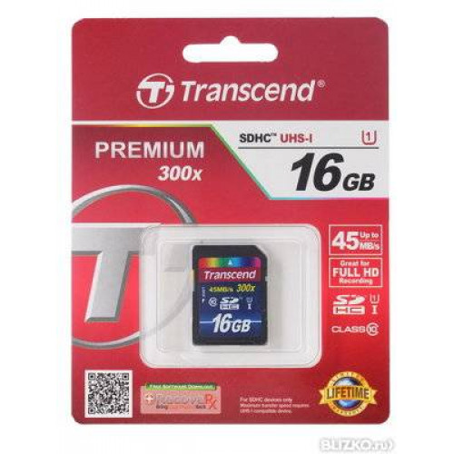 Флеш карта SD 16GB Transcend SDHC Class 10 UHS-1 Premium