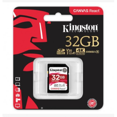 Флеш карта SD 32GB Kingston SDHC Class 10 UHS-I U3 V30 Canvas React 70Mb/s
