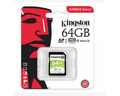 Флеш карта SD 64GB Kingston SDXC Class 10 UHS-I U1 Canvas Select 80Mb/s
