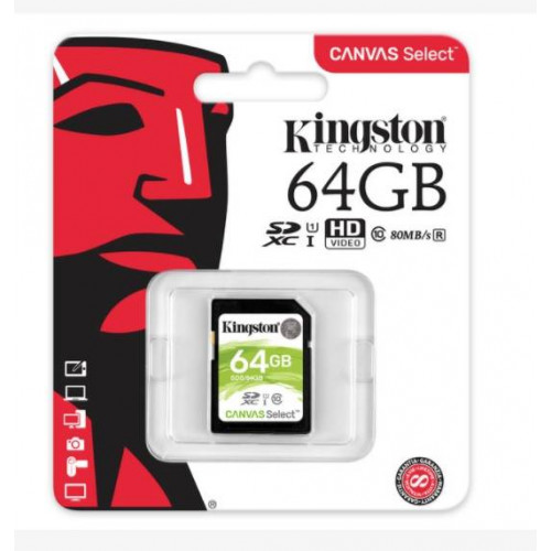 Флеш карта SD 64GB Kingston SDXC Class 10 UHS-I U1 Canvas Select 80Mb/s