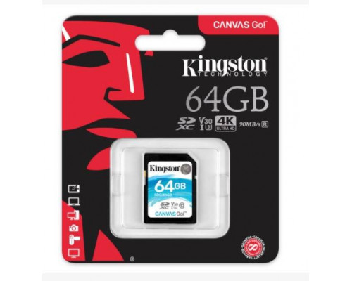 Флеш карта SD 64GB Kingston SDXC Class 10 UHS-I U3 V30 Canvas Go 45MB/s