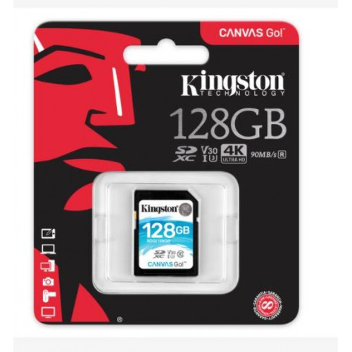 Флеш карта SD 128GB Kingston SDXC Class 10 UHS-I U3 V30 Canvas Go 45MB/s